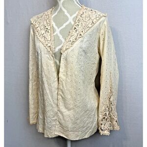 Vintage Gunne Sax Shamash & Yofi Open Front Blouse Cream Eyelet Lace 70s Cottage